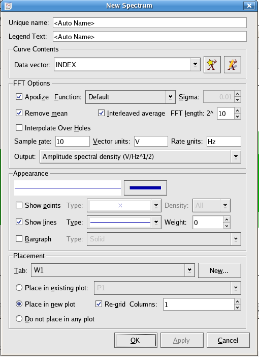 creating power spectrum dialog